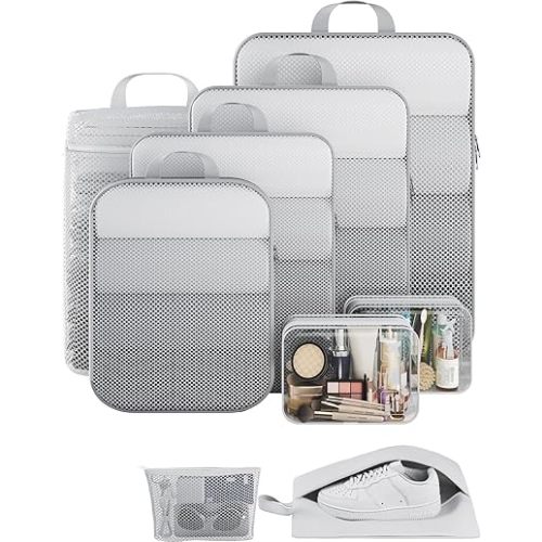 Veken Space Saver Storage Bags with Toiletry Bags(White)