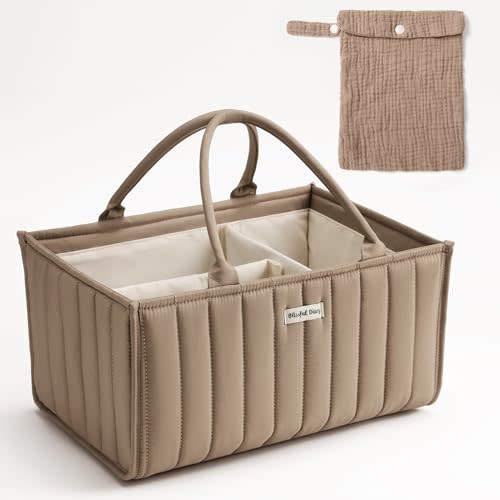 Blissful Diary Baby Diaper Caddy Organizer, Stylish Diaper Caddy Basket With A Diaper Storage Bag - Gift for Baby Registry Must Have, Baby Shower List, Newborn Essentials - Mocha Brown
