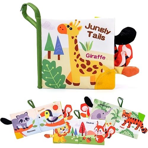 Love&Mini Baby Cloth Book - Giraffe Wildlife Crinkle Touch & Feel Book for Infants, Early Learning Tummy Time Toy for 6+ Months, Newborn Boys & Girls Teething Gifts