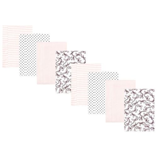 Hudson Baby Girls Cotton Poly Flannel Burp Cloths 8-Pack, Pink Bows, One Size