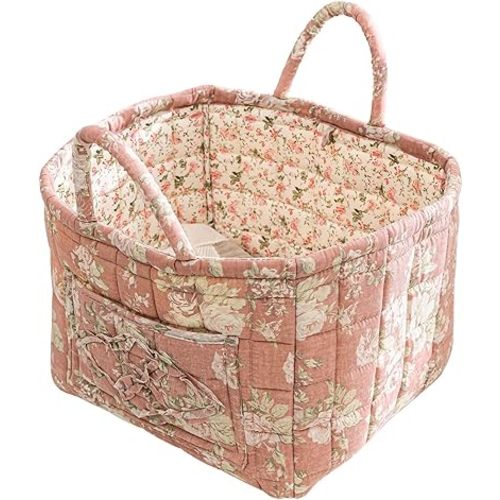 vctops Boho Cotton Quilted Storage Basket for Organizing, Basket Organizer Gift Baskets with Handles, Storage Bins for Toys, Books, Towels, and Clothes, Collapsible Fabric(Pattern H,13"x10.6"x10")