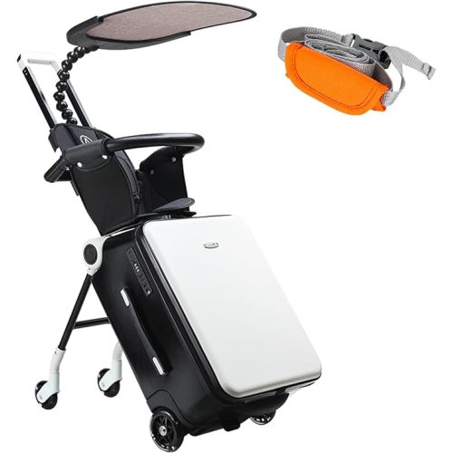 LemoHome Expandable Luggage with Spinner Wheels,Large Suitcases with Child Seat Design,Hard Luggage for Women and Men,20 inch Hardside Carry on Luggage for Travel (black and white visor)