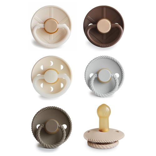 FRIGG Natural Rubber Baby Pacifier 6-Pack Earthy Wonder | Made in Denmark | BPA-Free (6-18 Months)