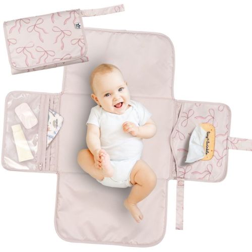 Tiny Twinkle Portable/Foldable Waterproof Diaper Changing Pad with Smart Wipes Pocket (Bows)