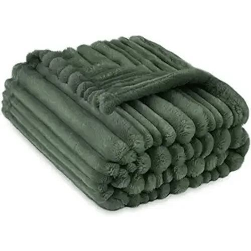HOMRITAR Baby Fleece Blanket 30x40 Inches - Soft Fluffy Plush Swaddle for Infant & Toddler, Reversible Striped Crib Blanket, Nursery Décor, Travel Essential (Forest Green)