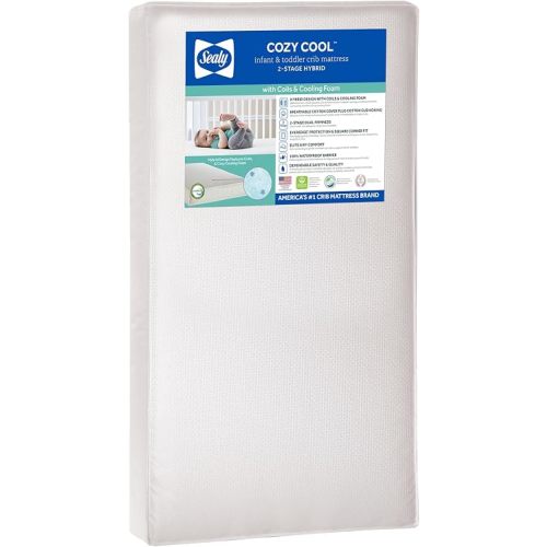 SEALY BABY 2 Stage Infant Crib Mattress Plus Toddler Bed Fit, Breathable, Cooling Foam Cotton Cover, Dual Firmness & Ultra-Lightweight, Cozy Cool