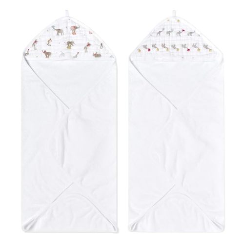 aden + anais Essentials - Toalla de baño con capucha para bebé, súper suave, 100% algodón, paquete de 2, elefante circo