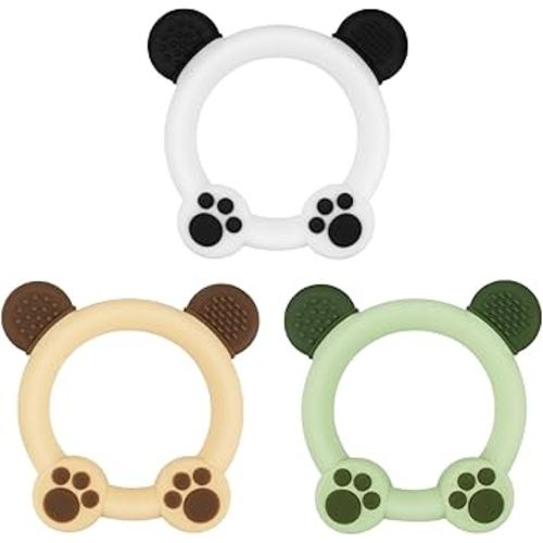 3 Pack Baby Teether, Bear-Shaped Silicone Teething Toys for Infants 0-24 Months, BPA-Free Chew Toys to Soothe Sore Gums (White & Green & Yellow)