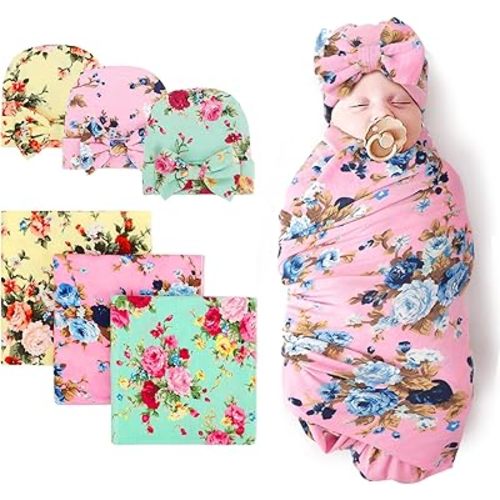 DRESHOW BQUBO 3 Pack Floral Receiving Blankets Newborn