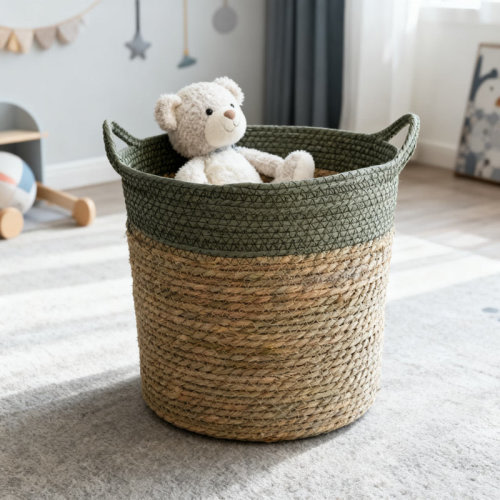 Dakota Fields Handwoven Seagrass Storage Basket With Handles, Large Woven Laundry Hamper, Plant Pot Cover, Decorative Home Organizer For Bedroom, Bathroom, And Living Room | Wayfair