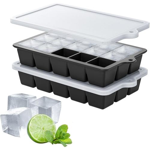 Silicone Ice Cube Tray 2 Pack, HANCELANT Ice Cube Mold, Ice Trays for Freezer with Lid for Whiskey, Baby Food, BPA Free, Easy Release
