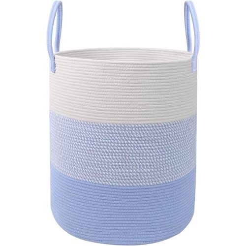 55L Woven Laundry Basket, Large Clothes Hamper with Handles- Blue