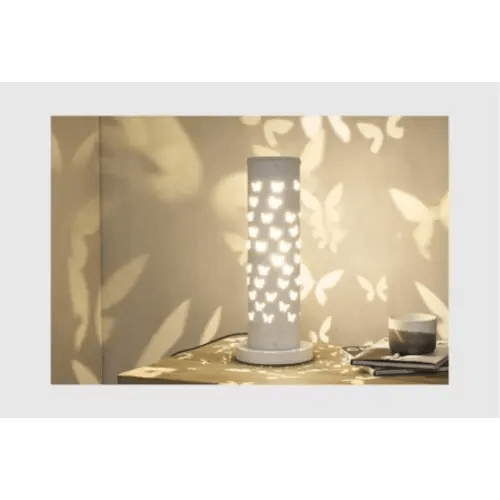 18 Inch White Metal Butterfly Shadow Tower Table Lamp