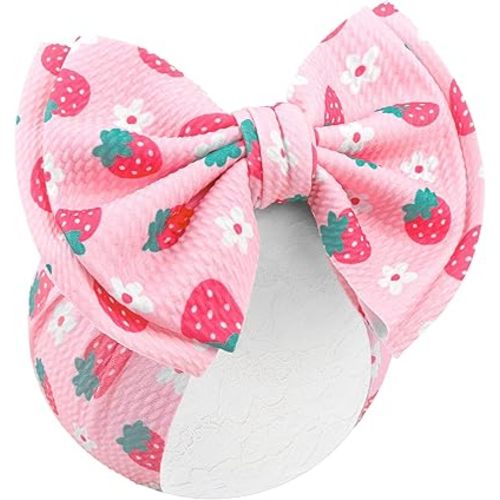 7’’ Pink Bows for Baby Girls Strawberry Girl Headbands Baby Bow Fruit Outfits Hair Accessories for Newborn Infant Toddler Clothes