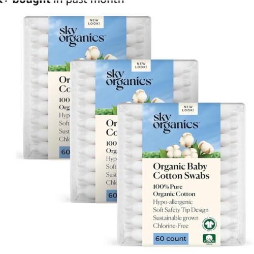 Sky Organics - Organic Baby Cotton Swabs, 180 ct. - Ultra Soft Baby Safe Tips - Strong & Durable - Hypoallergenic - Chlorine Free - Natural, Vegan & Cruelty Free - Skin Care & Baby Care