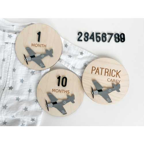 Airplane Monthly Milestone Markers | P51 Vintage Plane Decor | Baby Shower Gift | Newborn Birth Announcement | Airplane Nursery | Photo Prop