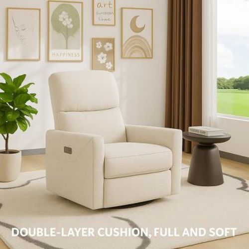 Power Swivel Glider Recliner Chair, Linen, Electric Rocker with USB Port, Lumbar Support, for Living Room, Bedroom, Nursery