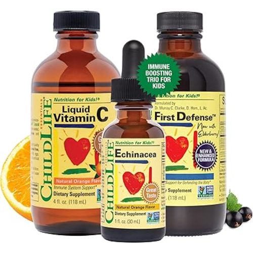 CHILDLIFE ESSENTIALS Immune Support 3-Pack - Liquid Vitamin C, First Defense, and Echinacea - Immune Boosting Supplements for Infants, Toddlers, and Kids