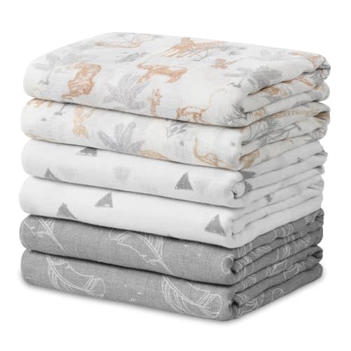 GLLQUEN BABY Receiving Blankets Muslin Swaddle Blanket for Newborn Girl Boy | Cotton Squares Baby Blankets, Soft & Thin Swaddle Cloth, Breathable Absorbent Infant Swaddling Wrap - 6 Pack (Sun)