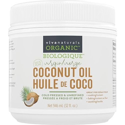 Viva Naturals Organic Coconut Oil, 32 fl oz – Unrefined, Cold-Pressed Extra Virgin Coconut Oil, USDA Organic & Non-GMO, Natural Cooking Oil, Hair Oil & Skin Oil