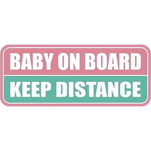 GEEKBEAR Baby on Board Car Magnet - Colorful, Reflective, Weather-Resistant - Rectangular 8.7 x 3.5 in (Light Pink/Turquoise)