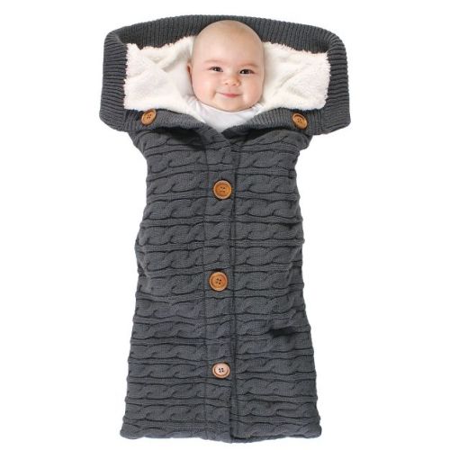 Hudson Baby Infant Boy Faux Shearling Knitted Baby Lounge Stroller Wrap Sack, Charcoal, One Size