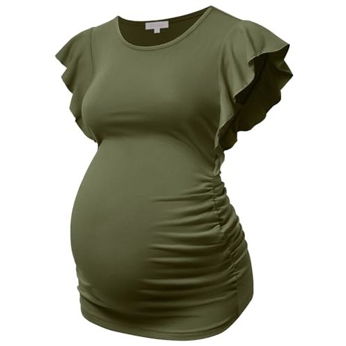Bhome Maternity Tops Flying Shorts Sleeve Tshirt Side Ruched Pregnant Blouse Casual Pregnancy Tunic