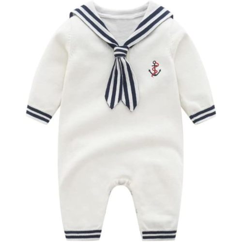 Mud Kingdom Boutique Baby Boy Nautical Sweater Romper Stripe