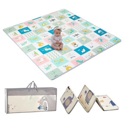 VEVOR Baby Play Mat, 71"" x79 Extra Large Baby Crawling Mat, Non-Slip One-Piece Foam Baby Playmat, Foldable Reversible Floor Mat with Travel Bag, Waterproof Activity Playmat for Babies Toddlers Infan
