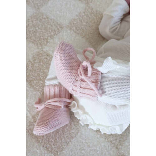 Knit Newborn Bow Booties | Baby Pink