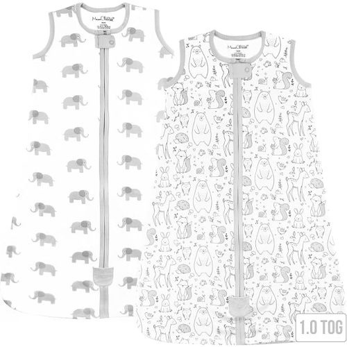 Baby Sleep Sack 1.0 TOG, Organic Cotton Baby Wearable Blanket with Two-Way Zipper, Swaddle Transition Baby Sleeping Bag, All-Season Sleep Sack for Newborn Infant Toddler Boy Girl, 2-Pack