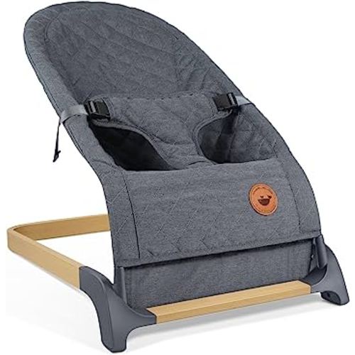 ANGELBLISS Baby Bouncer, Portable Bouncer Seat for Babies, Infants Bouncy Seat with Wood Grain Base, Natural Vibrations (Grey)