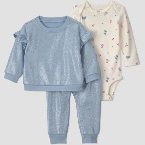 Carter's Just One You® Baby Girls' 3pc Winter accessories Sweatshirt, Long Sleeve Bodysuit and Pants Set - Blue 18M