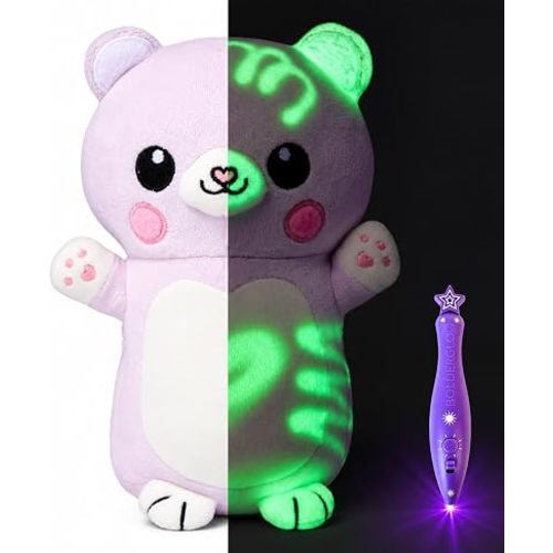GLOWBABY Bear Glow-in-The-Dark Plush with Light Pen, Soft & Cuddly Plush Toy for Kids, Draw with Light and Create Magical Glow Artwork (Purple)