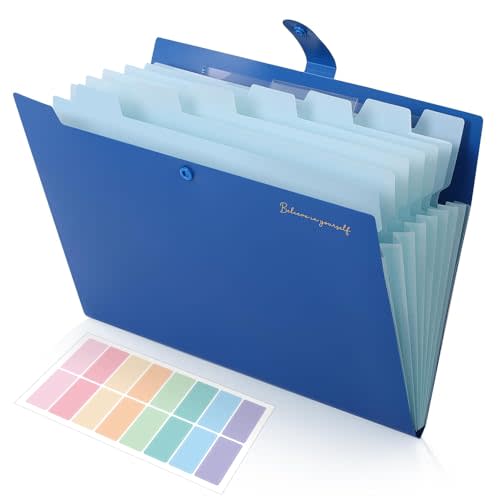 SKYDUE Expanding File Folder, Accordion File Organizer with 8 Pocket & Inner Card Pocket, Expandable Document Paper Receipt Holder for School Office Hospital, Letter/A4 Size Blue