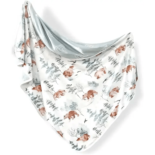 GRSSDER Baby Blankets Super Soft Jersey Knit Swaddle Blanket for Baby Girls and Boys, Double Layer Receiving Blankets 34 x 44 Inches Extra Large for Swaddling, Cute Bear