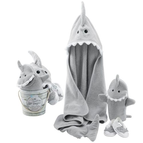 Baby Aspen "let The Fin Begin" 4-piece Bath Gift Set (grey) | Ba14037gr