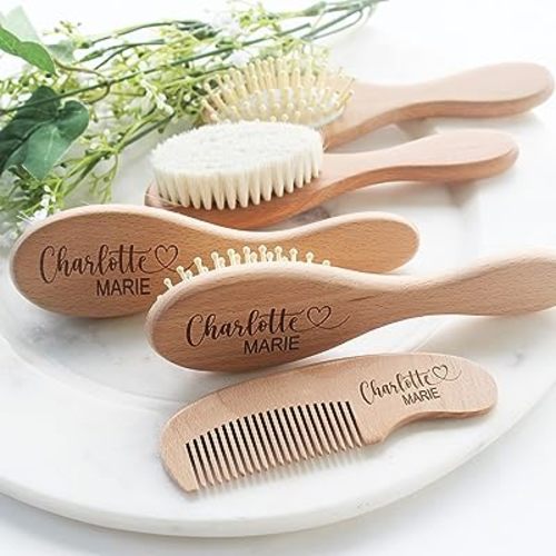 Baby Brush Set | Personalized Wooden Brush | Newborn Girl Essentials | 3pcs