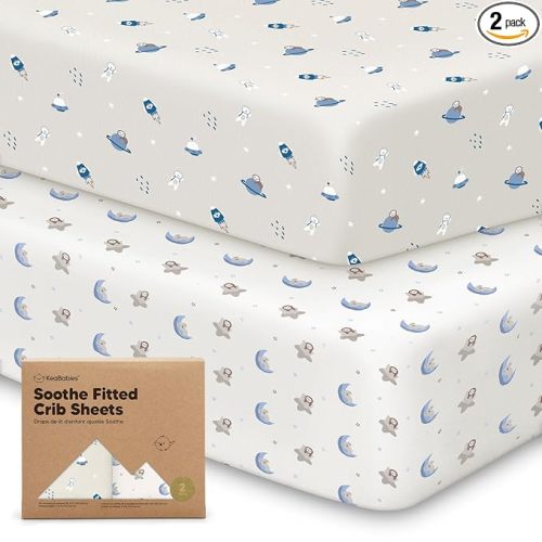 KeaBabies 2-pk Organic Cotton Crib Sheets for Boys Girls 52x28 (Cosmo) | Fitted Crib Mattress Sheet Neutral, Breathable Cover for Baby Bed Set, Toddler Mattress, Soft & Cute Prints