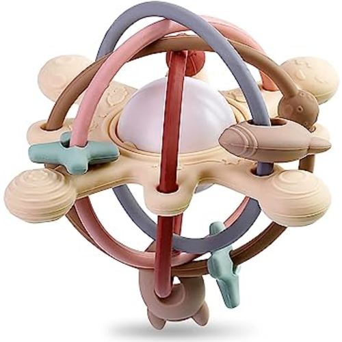 Baby Montessori Sensory Teething Toys - Toddler Activities Toy -Teether Ring Developmental Rattles - Tummy Time Gifts for 0 3 6 7 8 9 10 12 18 Month Infant Travel Toys Age 1 One Year Old Boys Girls