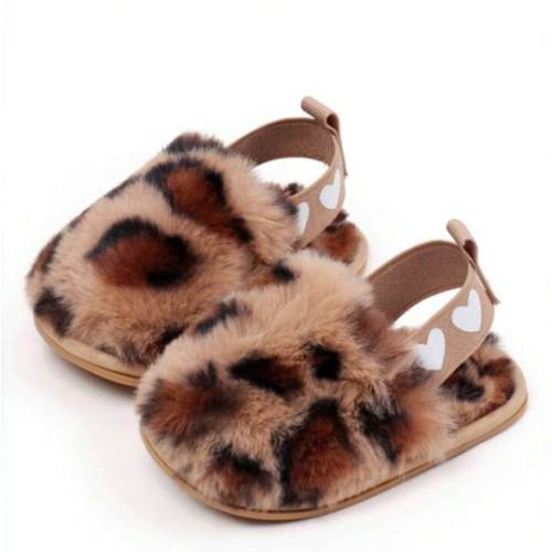 Yibubu Brwon Infant Shoes, Leopard Print Infant Girl Slippers, Warm And Comfortable Infant Girl Sandals, Non-Slip Rubber Sole Infant First Walker Toddler Girl Shoes, Newborn Indoor Slippers | SHEIN USA