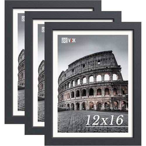 12x16 Picture Frame Black - 3 Pack, 1.1-Inch Wide Wood Frame with Wood Grain Finish, Shatter-Resistant Plexiglass, for Horizontal/Vertical Wall Hanging in Home, Office, or Gallery