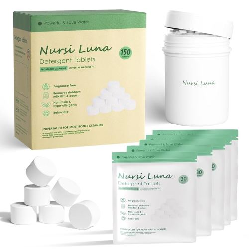 Detergent Tablets for All Brands Baby Bottle Washers, 150 Count Gentle Formula Baby Bottle Washer Tablets with Storage Container, Fast-Dissolving, Efficiency Removes Milk Residue & Odor