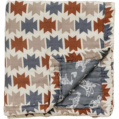 Mebie Baby Muslin Quilt, Western Aztec and Wild West, 100% Cotton Baby Blanket for Girls and Boys, Newborns, Toddlers, Soft Swaddle, 47"x47"