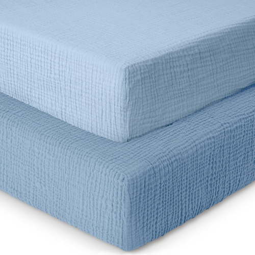 Dreamology Muslin Crib Sheets, 2 Pack Cotton Fitted Sheets for Standard Cribs, 52" x 28" Soft and Breathable