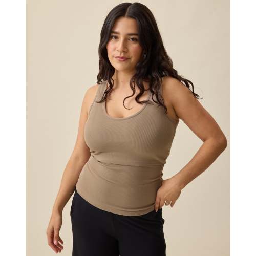 Ribbed Bamboo Scoop Neck Nursing Tank | Taupe - Kindred Bravely