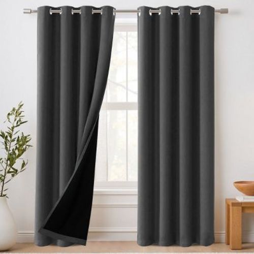 H.Versailtex 100% Blackout Curtains with Black Liner 2 Panels Set Charcoal Gray 52"W x 54"L