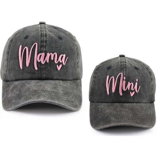 Mama and Mini Hats, Adjustable Cotton Embroidered Parent-Child Baseball Caps, Set of 2 Matching Mom and Daughter Hats