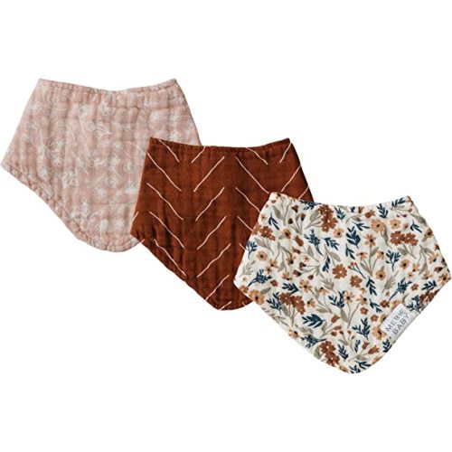 Mebie Baby Muslin Cotton Bib, 3 pack, Baby Bib Set for Burp, Spit Up, Drool, Bandana Bibs for Baby Boy or Baby Girl