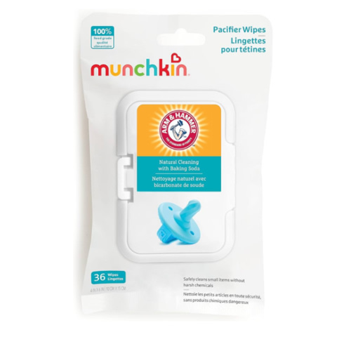 Munchkin Arm & Hammer Pacifier Wipes - Safely Cleans Breast Pump Parts and Feeding Essentials for Baby and Toddler, 1 Pack, 36 Wipes